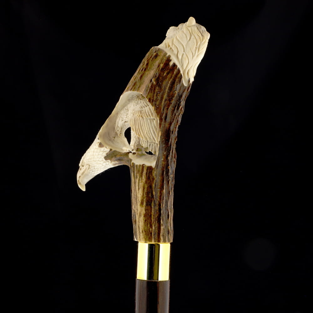 Warriors Eagle/Lion Bone Handle Walking Cane w/Custom Shaft and Collar Bone Handles - Tophatter Daily Deals