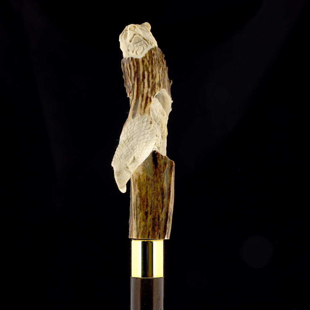 Warriors Eagle/Lion Bone Handle Walking Cane w/Custom Shaft and Collar Bone Handles - Tophatter Daily Deals
