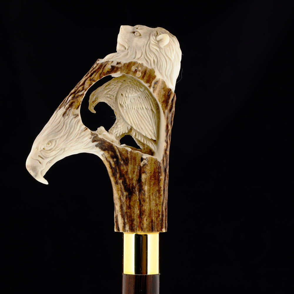 Experience Custom Luxury: Warriors Eagle/Lion Bone Handle Walking Cane with Collar Bone Handles - Tophatter Daily Deals