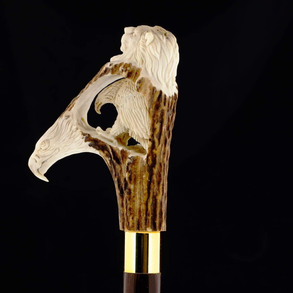Experience Custom Luxury: Warriors Eagle/Lion Bone Handle Walking Cane with Collar Bone Handles - Tophatter Daily Deals
