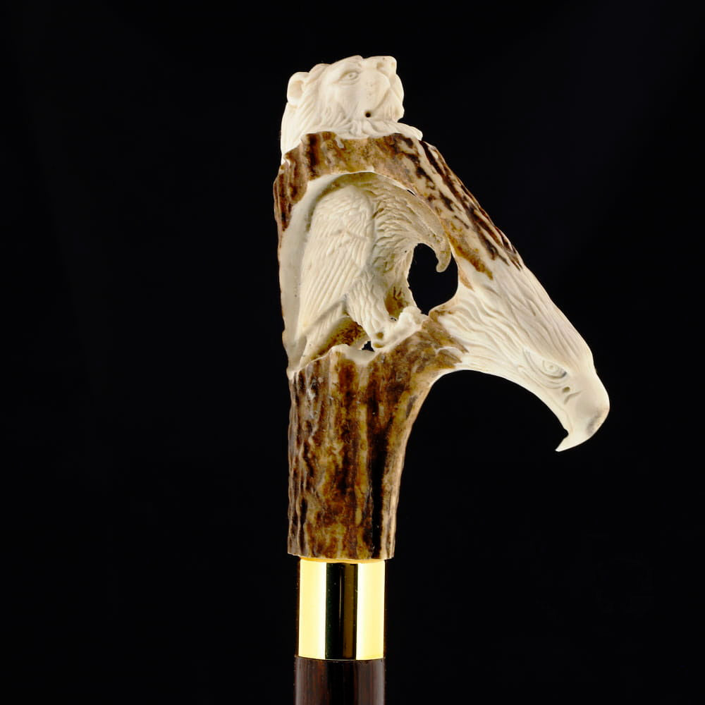 Experience Custom Luxury: Warriors Eagle/Lion Bone Handle Walking Cane with Collar Bone Handles - Tophatter Daily Deals