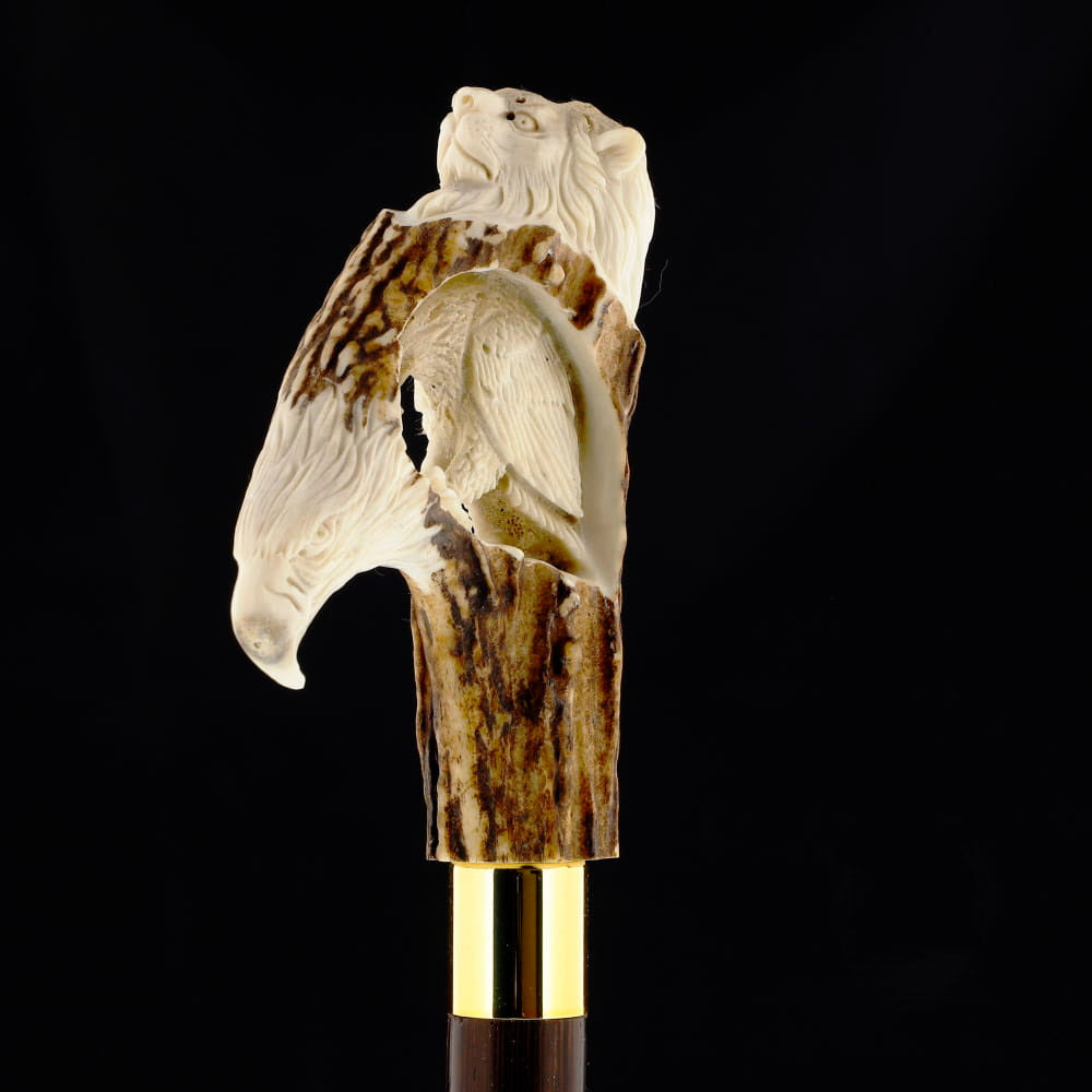 Experience Custom Luxury: Warriors Eagle/Lion Bone Handle Walking Cane with Collar Bone Handles - Tophatter Daily Deals