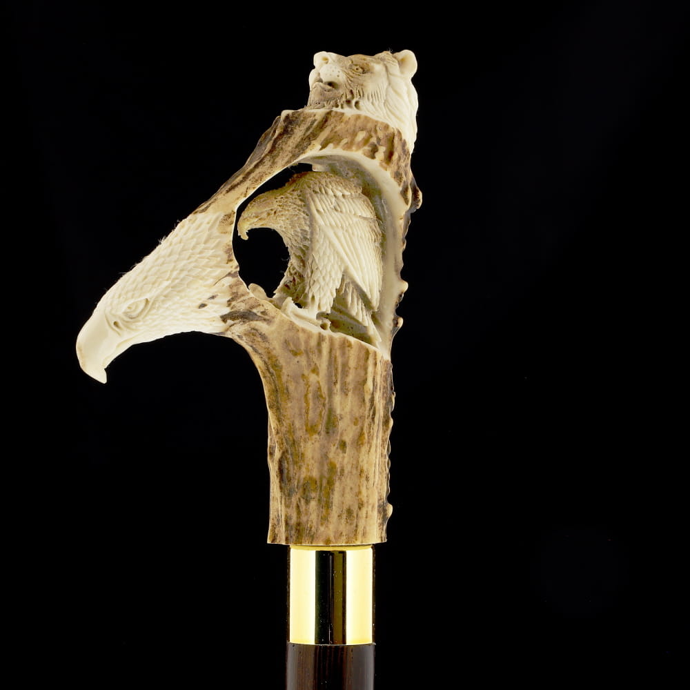 Unleash Your Strength: Warriors Eagle/Lion Bone Handle Walking Cane with Custom Shaft and Collar Bone Handles - Tophatter Daily Deals