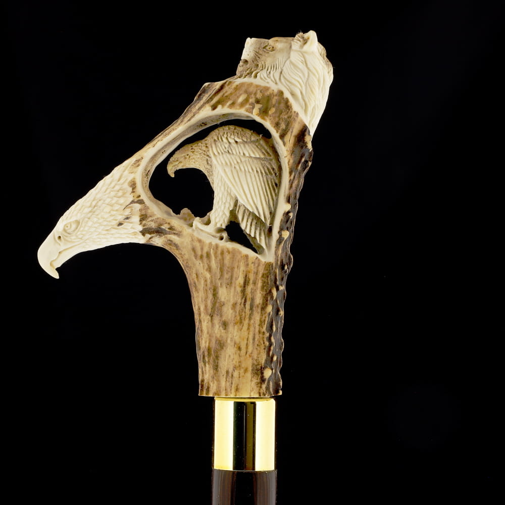 Unleash Your Strength: Warriors Eagle/Lion Bone Handle Walking Cane with Custom Shaft and Collar Bone Handles - Tophatter Daily Deals