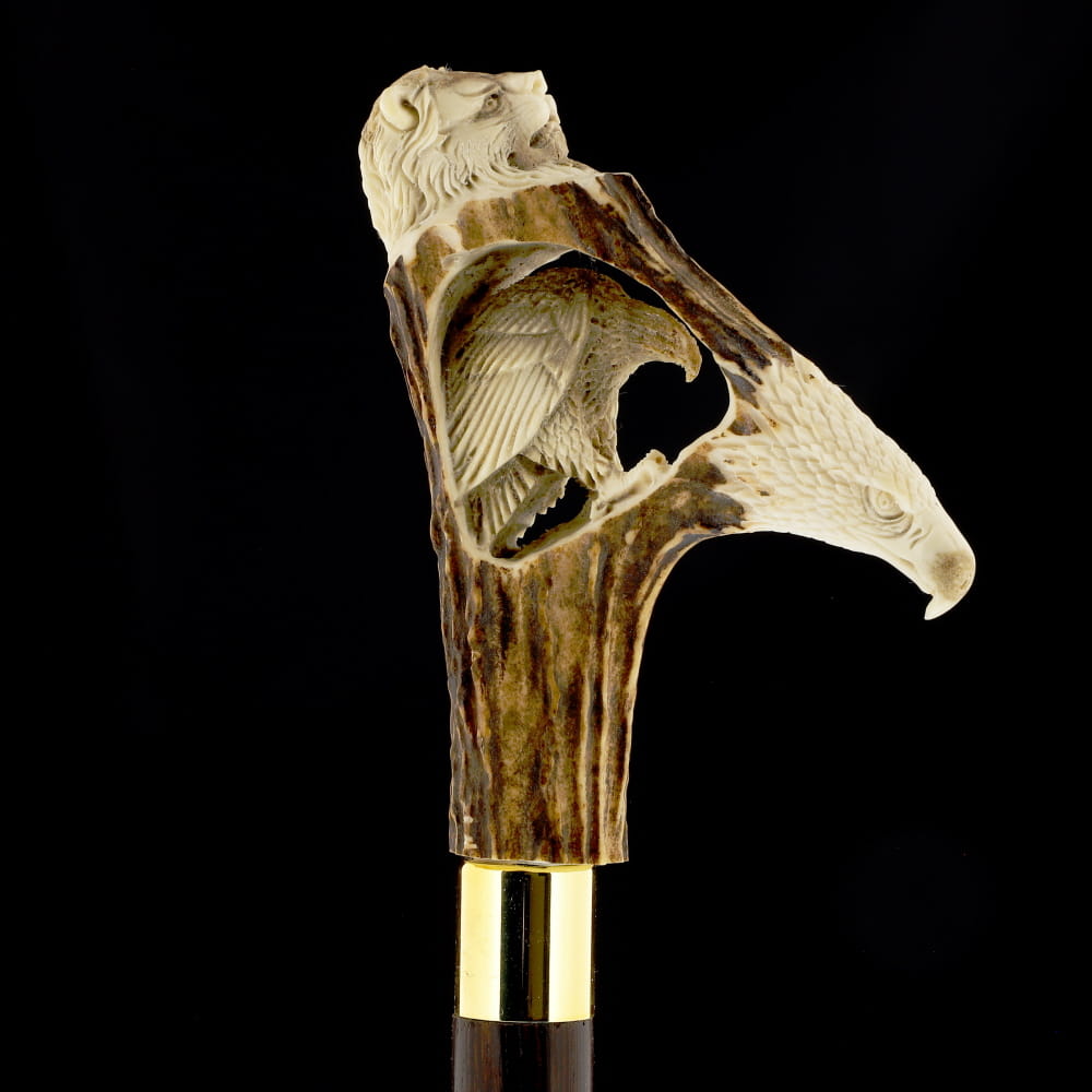 Unleash Your Strength: Warriors Eagle/Lion Bone Handle Walking Cane with Custom Shaft and Collar Bone Handles - Tophatter Daily Deals