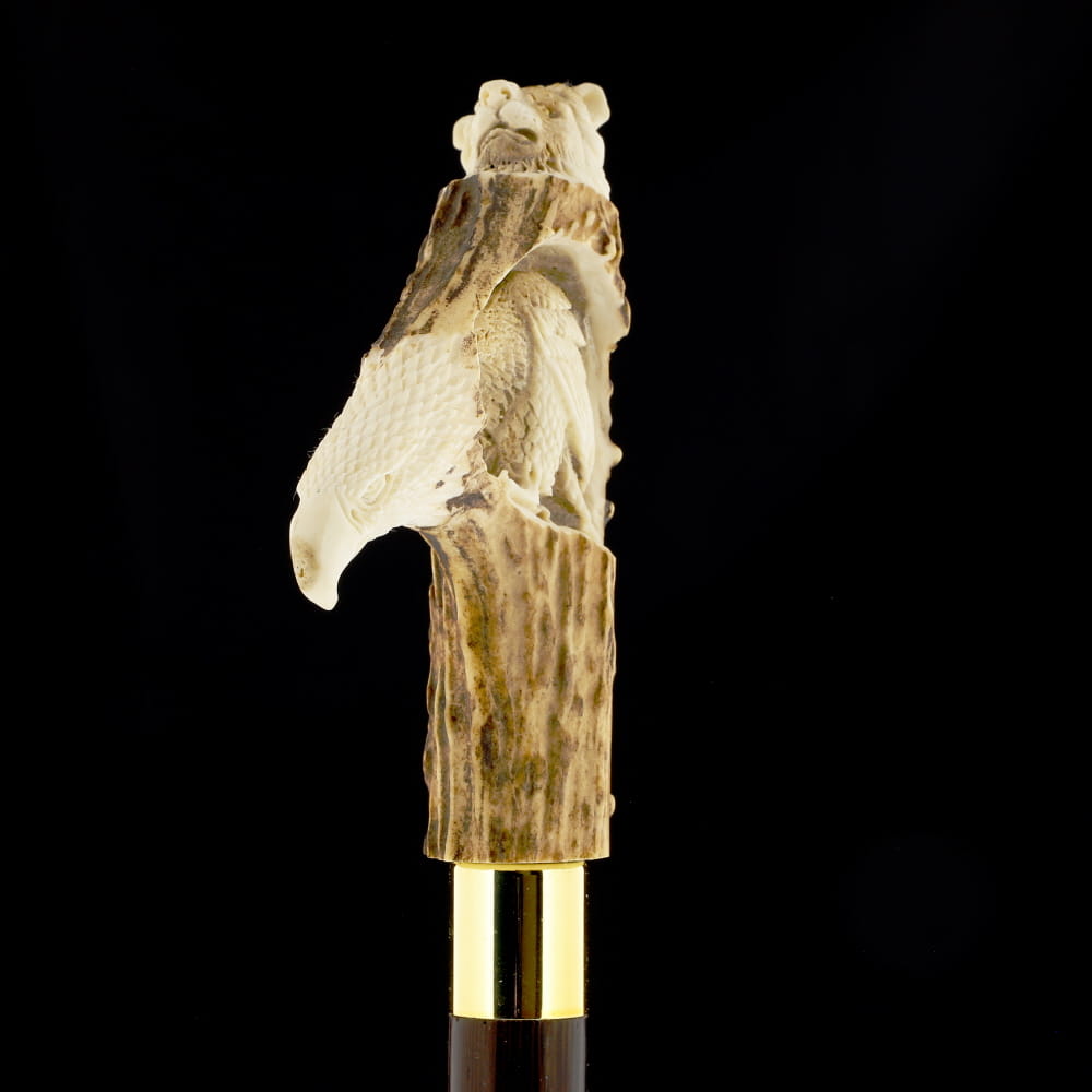Unleash Your Strength: Warriors Eagle/Lion Bone Handle Walking Cane with Custom Shaft and Collar Bone Handles - Tophatter Daily Deals