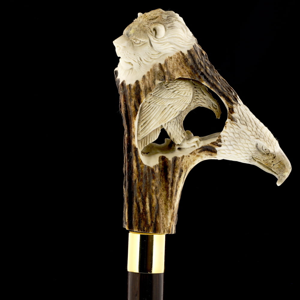 Defining Sophistication: Eagle/Lion Bone Handle Walking Cane with Custom Shaft and Collar Bone Handles - Tophatter Daily Deals