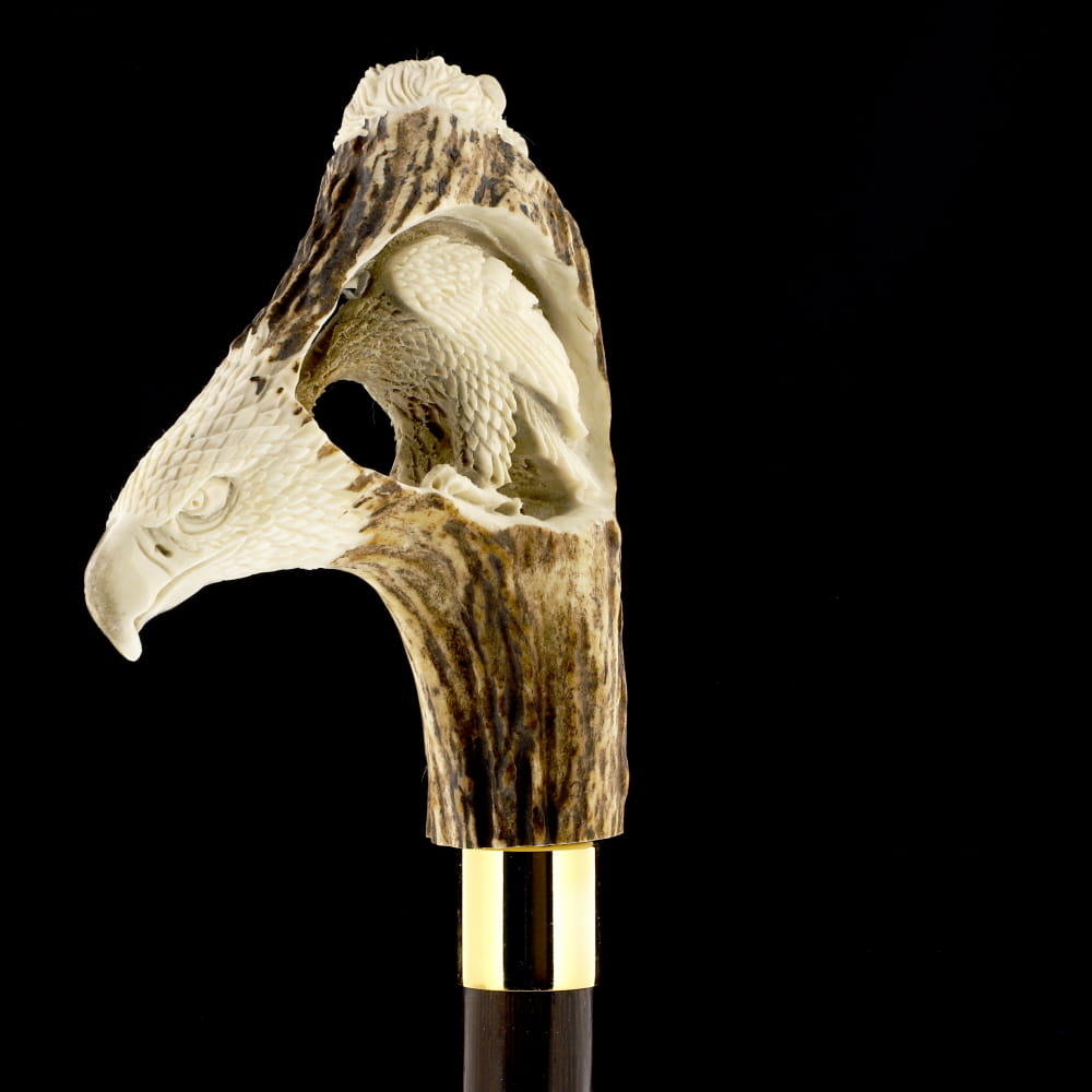 Defining Sophistication: Eagle/Lion Bone Handle Walking Cane with Custom Shaft and Collar Bone Handles - Tophatter Daily Deals