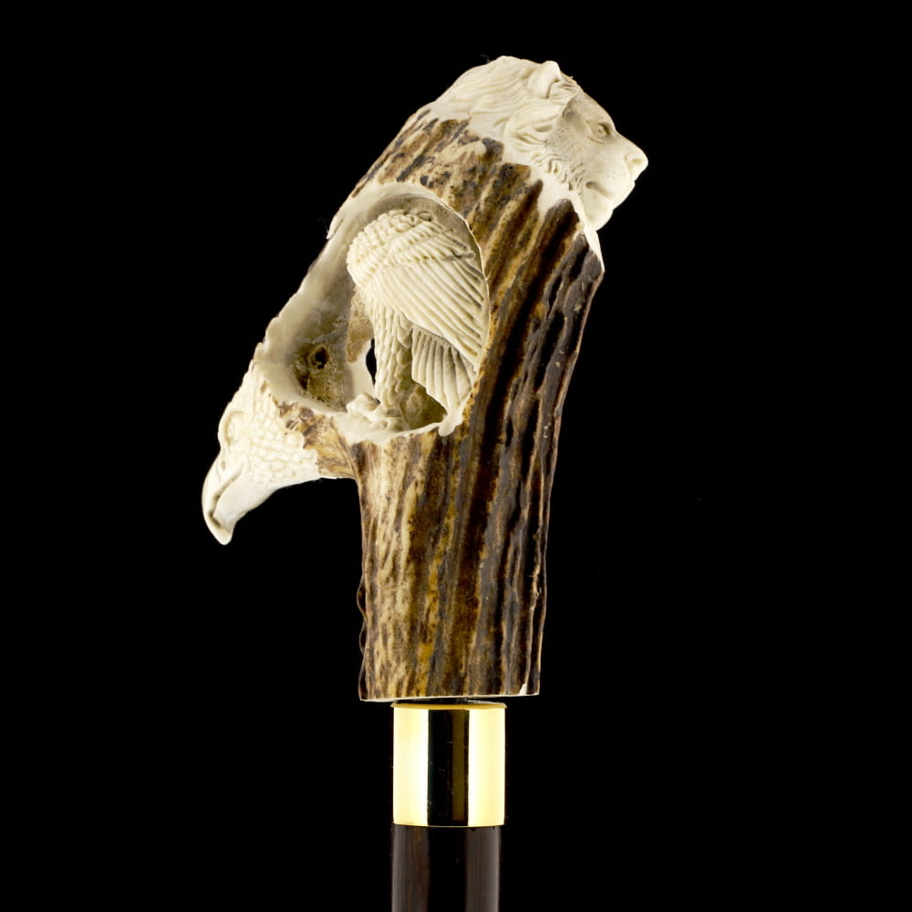 Defining Sophistication: Eagle/Lion Bone Handle Walking Cane with Custom Shaft and Collar Bone Handles - Tophatter Daily Deals