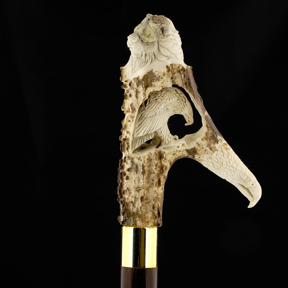 Embrace Elegance: Eagle/Lion Bone Handle Walking Cane with Custom Shaft and Collar Bone Handles - Tophatter Daily Deals