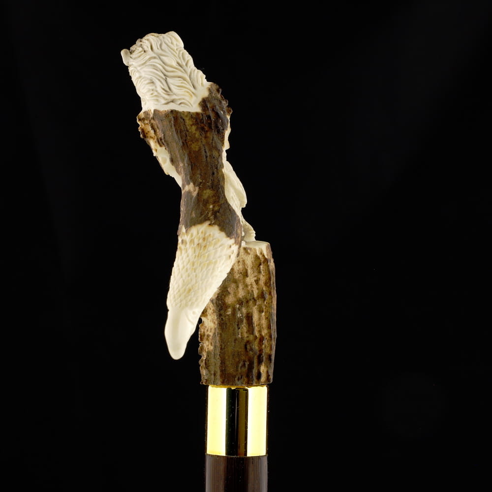 Embrace Elegance: Eagle/Lion Bone Handle Walking Cane with Custom Shaft and Collar Bone Handles - Tophatter Daily Deals