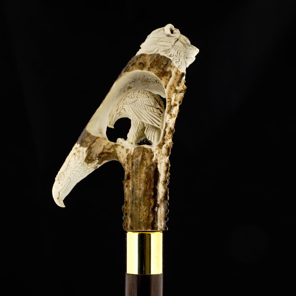 Embrace Elegance: Eagle/Lion Bone Handle Walking Cane with Custom Shaft and Collar Bone Handles - Tophatter Daily Deals