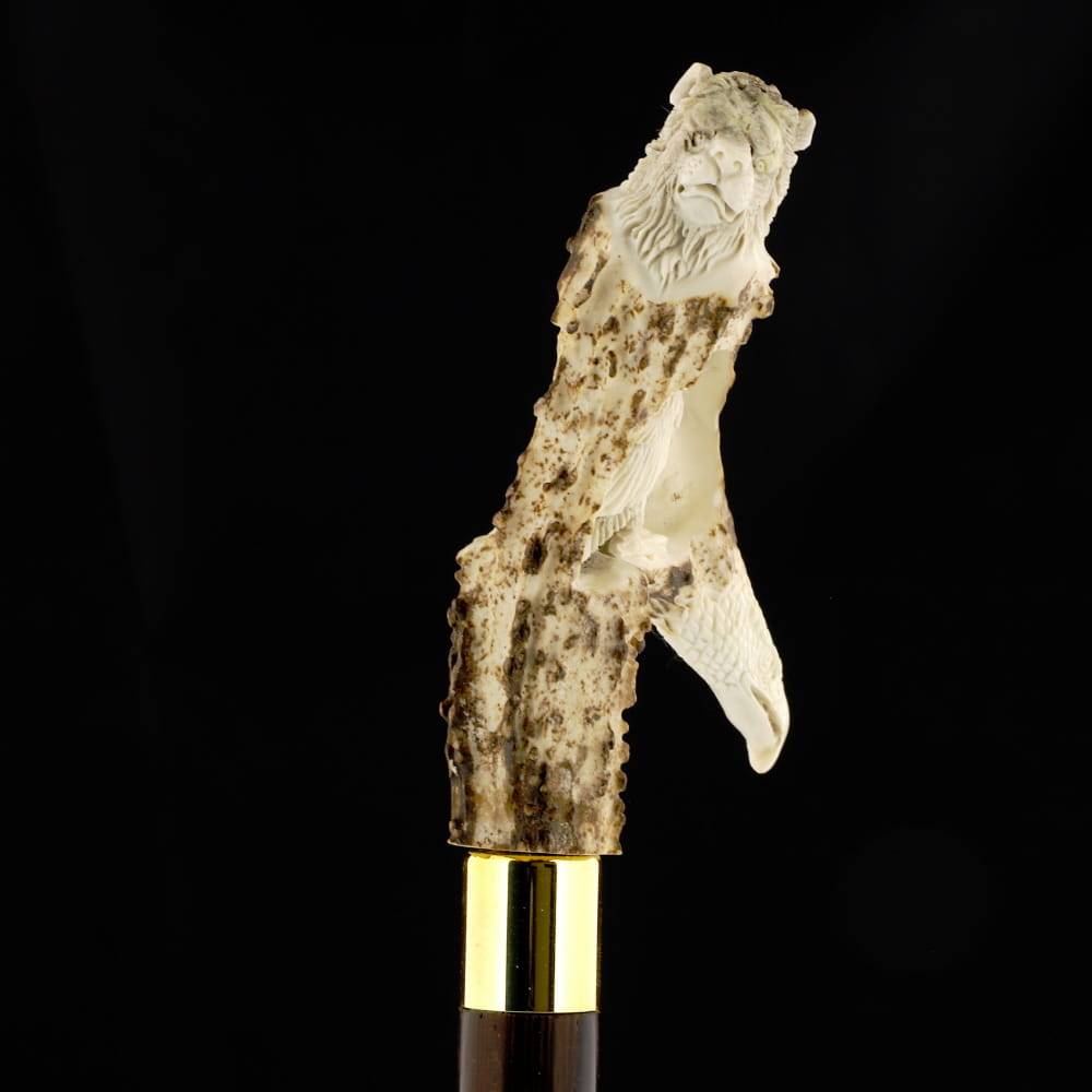 Embrace Elegance: Eagle/Lion Bone Handle Walking Cane with Custom Shaft and Collar Bone Handles - Tophatter Daily Deals