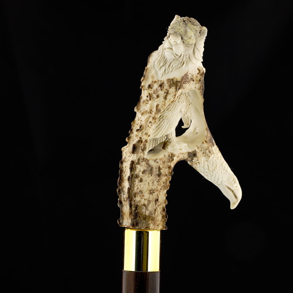 Embrace Elegance: Eagle/Lion Bone Handle Walking Cane with Custom Shaft and Collar Bone Handles - Tophatter Daily Deals