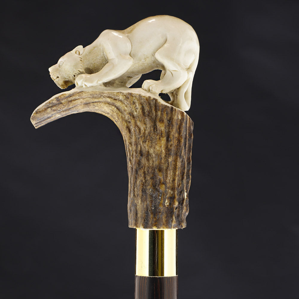 Prowling Panther Bone Handle Walking Cane w/Custom Shaft and Collar Bone Handles - Tophatter Daily Deals
