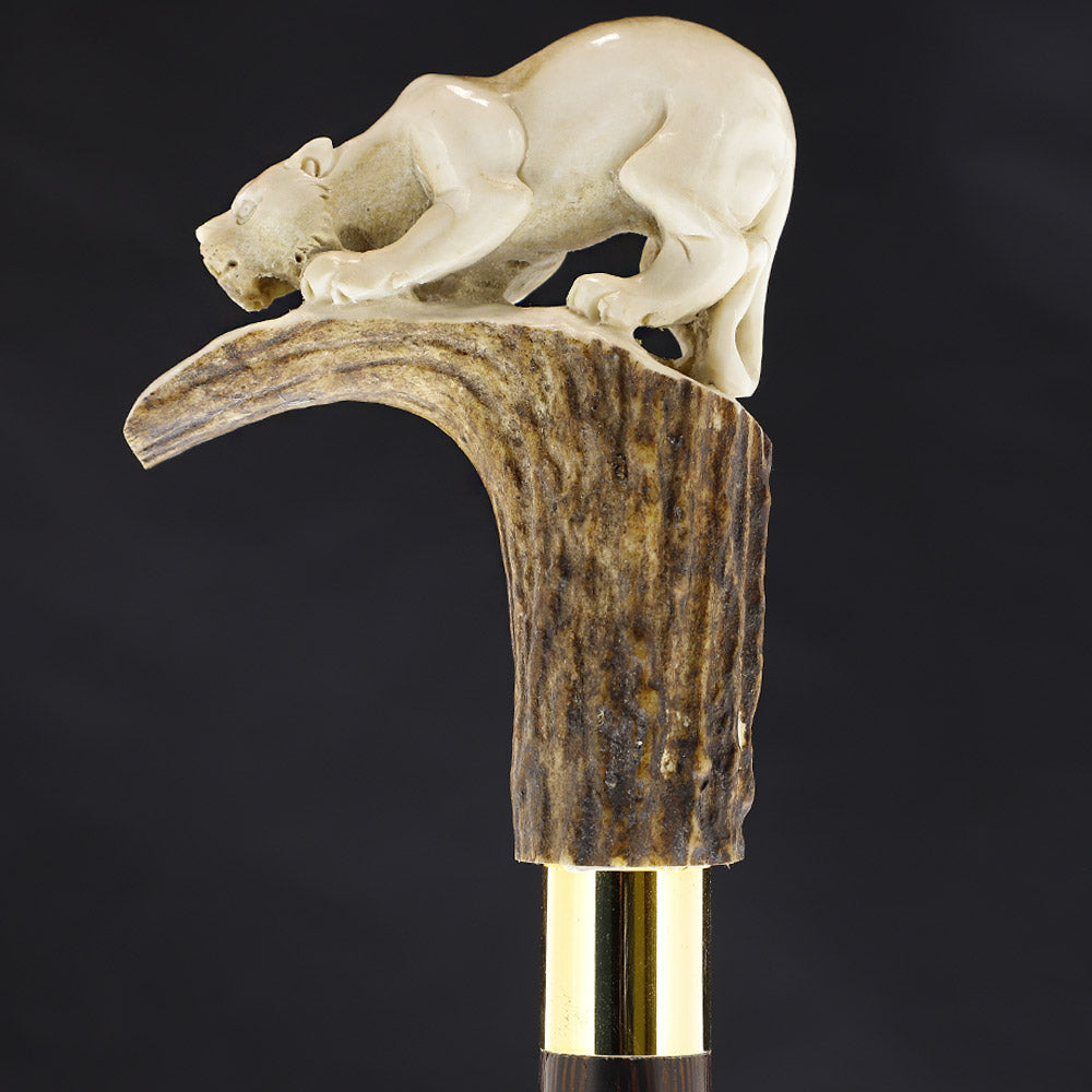 Prowling Panther Bone Handle Walking Cane w/Custom Shaft and Collar Bone Handles - Tophatter Daily Deals