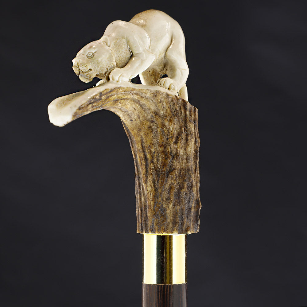 Prowling Panther Bone Handle Walking Cane w/Custom Shaft and Collar Bone Handles - Tophatter Daily Deals