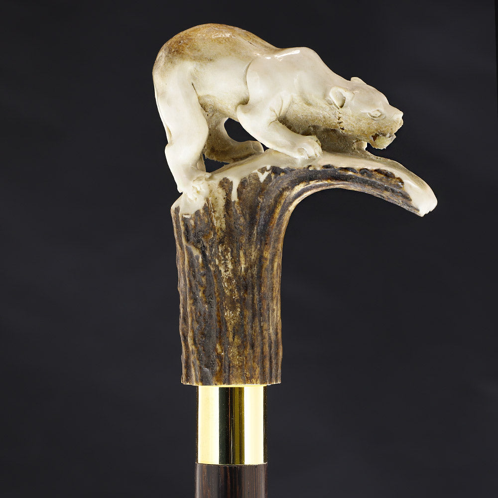 Prowling Panther Bone Handle Walking Cane w/Custom Shaft and Collar Bone Handles - Tophatter Daily Deals