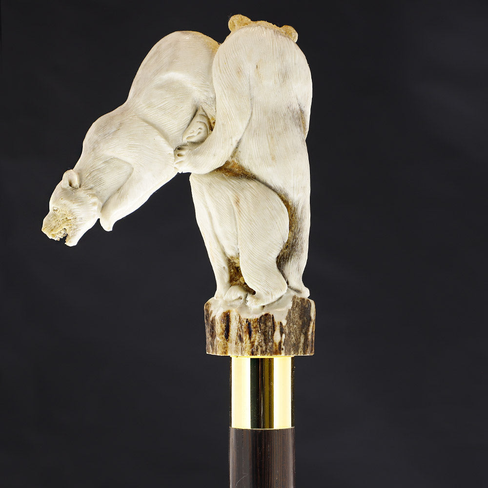 Bear Family Intricate Carved Bone Handle Collector Cane w/Custom Shaft and Collar Bone Handles - Tophatter Daily Deals