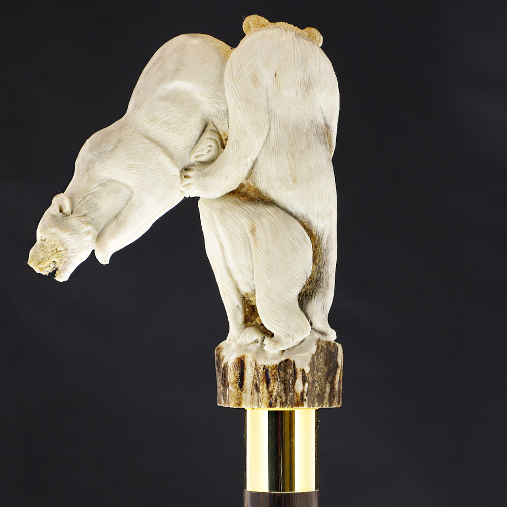Bear Family Intricate Carved Bone Handle Collector Cane w/Custom Shaft and Collar Bone Handles - Tophatter Daily Deals