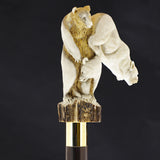 Bear Family Intricate Carved Bone Handle Collector Cane w/Custom Shaft and Collar Bone Handles - Tophatter Daily Deals
