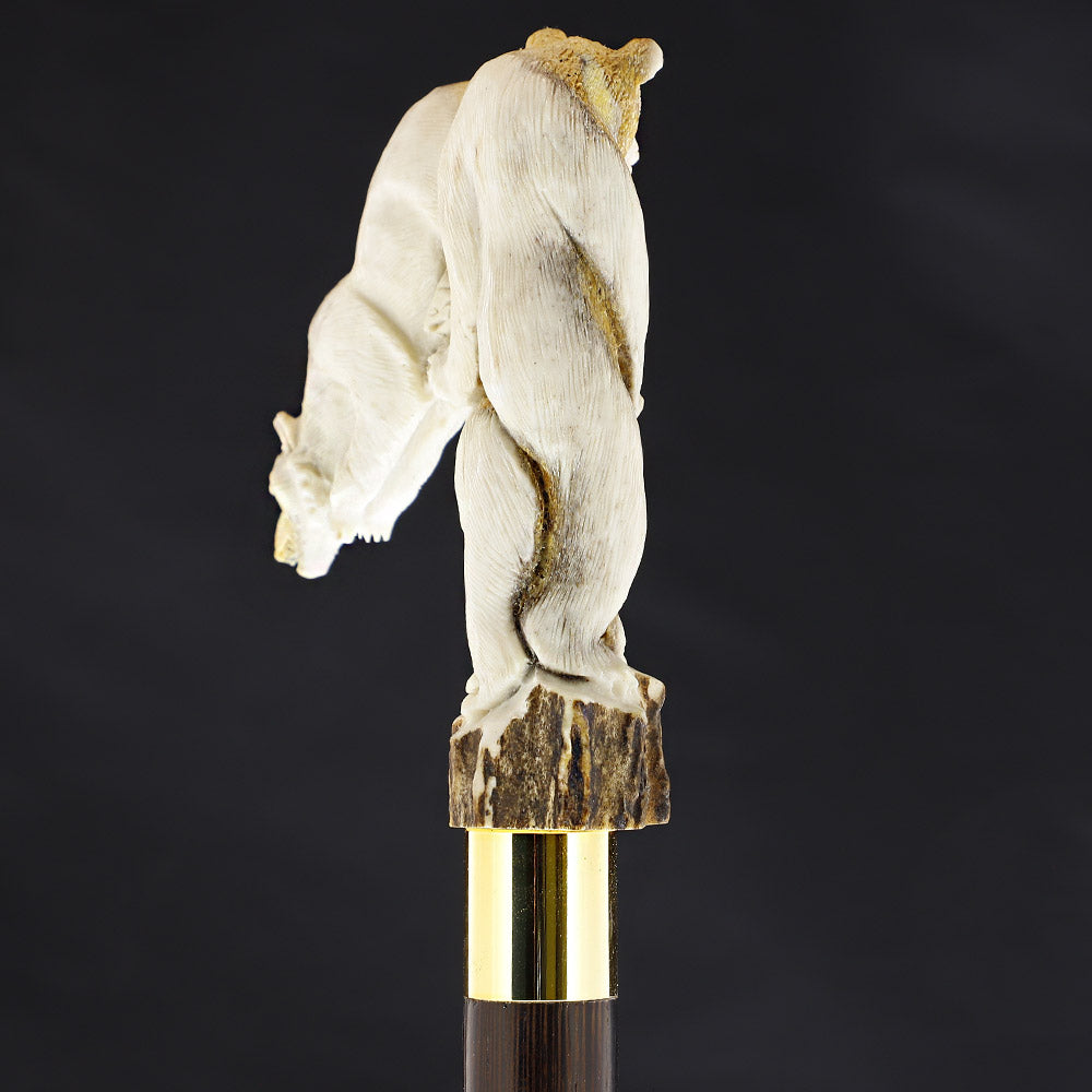 Bear Family Intricate Carved Bone Handle Collector Cane w/Custom Shaft and Collar Bone Handles - Tophatter Daily Deals