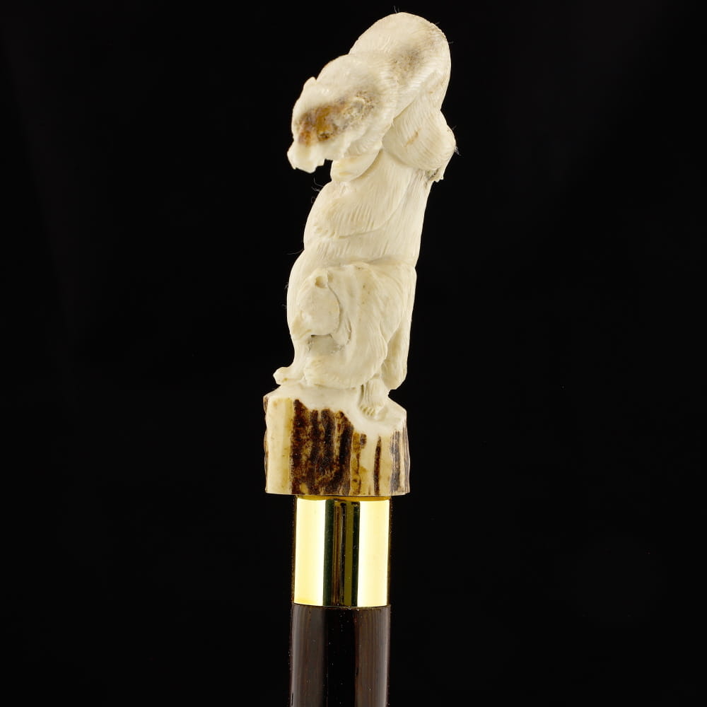 Bear Family Intricate Carved Bone Handle Collector Cane w/Custom Shaft and Collar Bone Handles - Tophatter Daily Deals