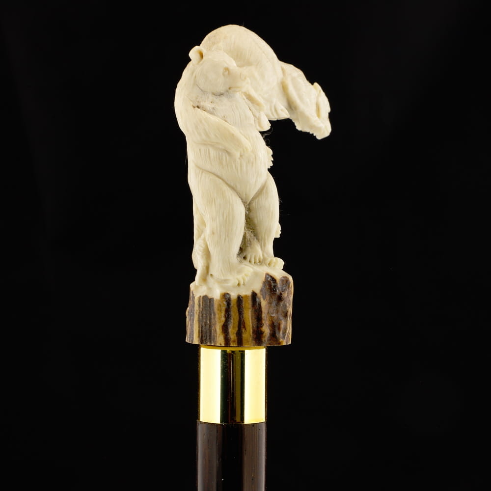 Bear Family Intricate Carved Bone Handle Collector Cane w/Custom Shaft and Collar Bone Handles - Tophatter Daily Deals