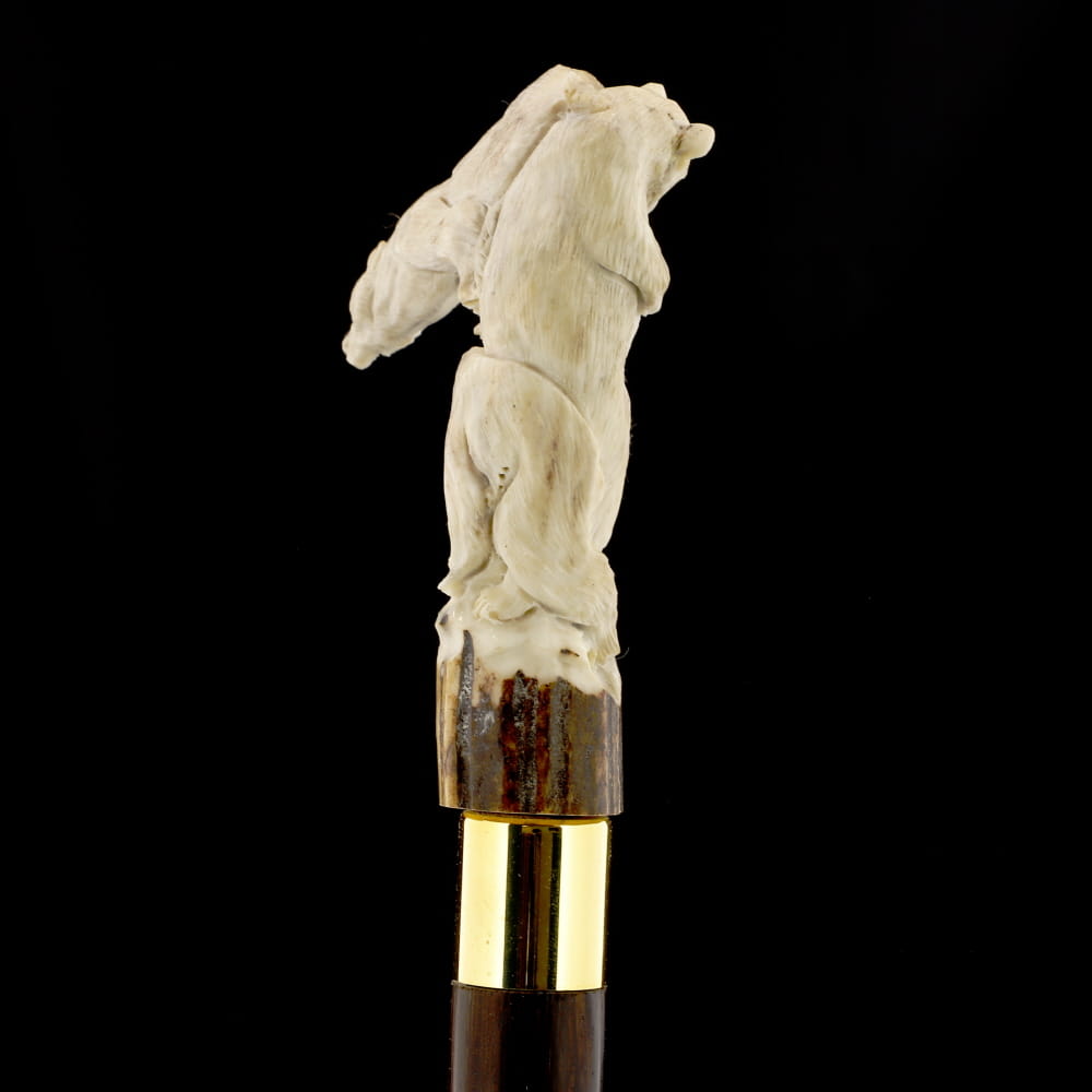 Bear Family Intricate Carved Bone Handle Collector Cane w/Custom Shaft and Collar Bone Handles - Tophatter Daily Deals