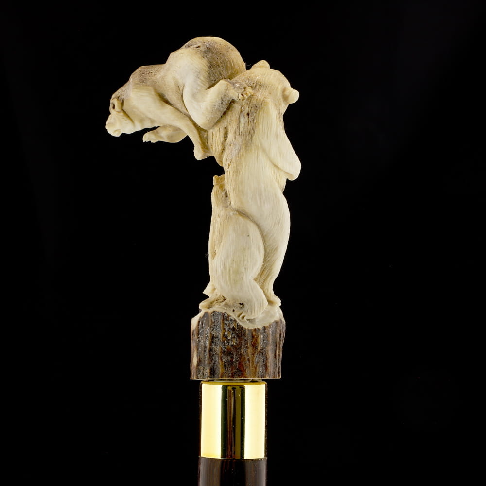 Bear Family Intricate Carved Bone Handle Collector Cane w/Custom Shaft and Collar Bone Handles - Tophatter Daily Deals