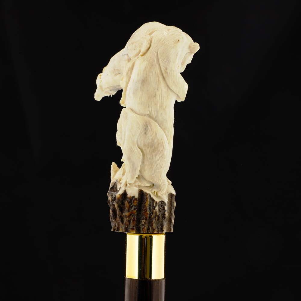 Bear Family Intricate Carved Bone Handle Collector Cane w/Custom Shaft and Collar Bone Handles - Tophatter Daily Deals