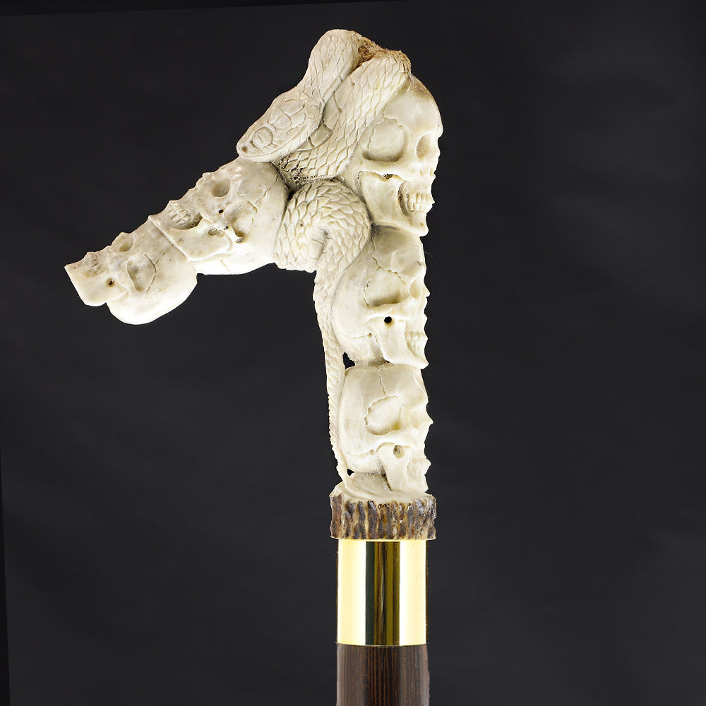 Skull Tower w/Snake Bone Handle Walking Cane w/Custom Shaft and Collar Bone Handles - Tophatter Daily Deals