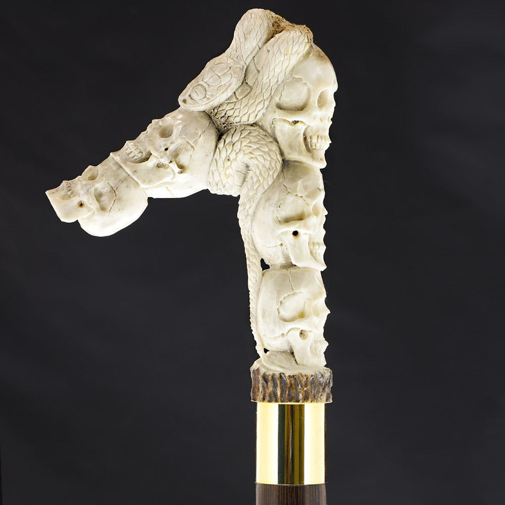 Skull Tower w/Snake Bone Handle Walking Cane w/Custom Shaft and Collar Bone Handles - Tophatter Daily Deals