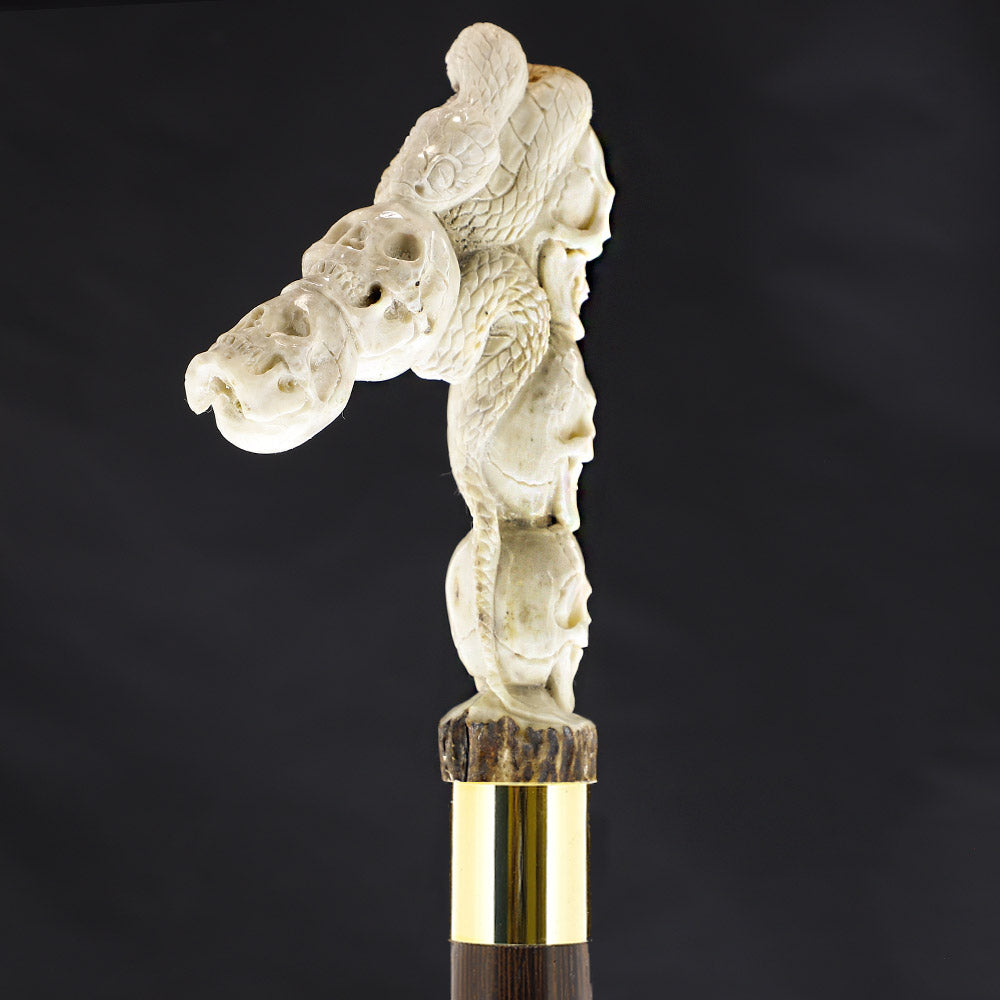 Skull Tower w/Snake Bone Handle Walking Cane w/Custom Shaft and Collar Bone Handles - Tophatter Daily Deals