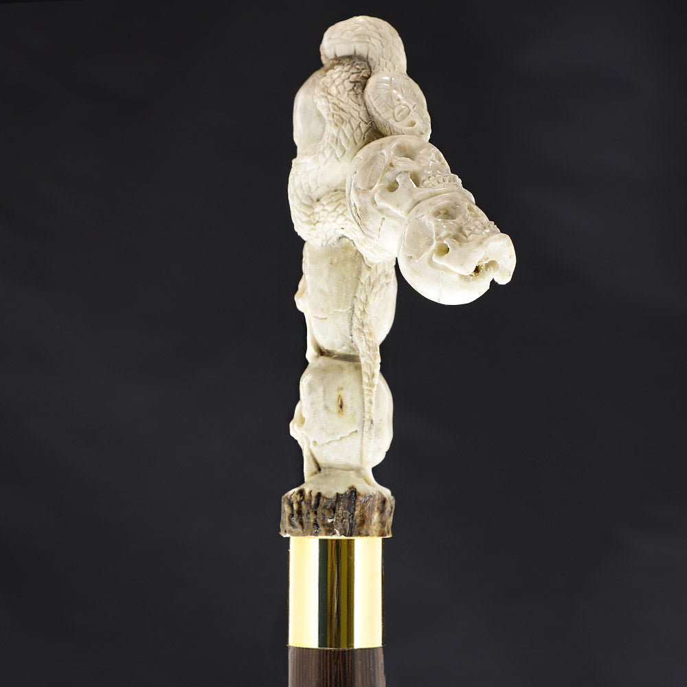 Skull Tower w/Snake Bone Handle Walking Cane w/Custom Shaft and Collar Bone Handles - Tophatter Daily Deals