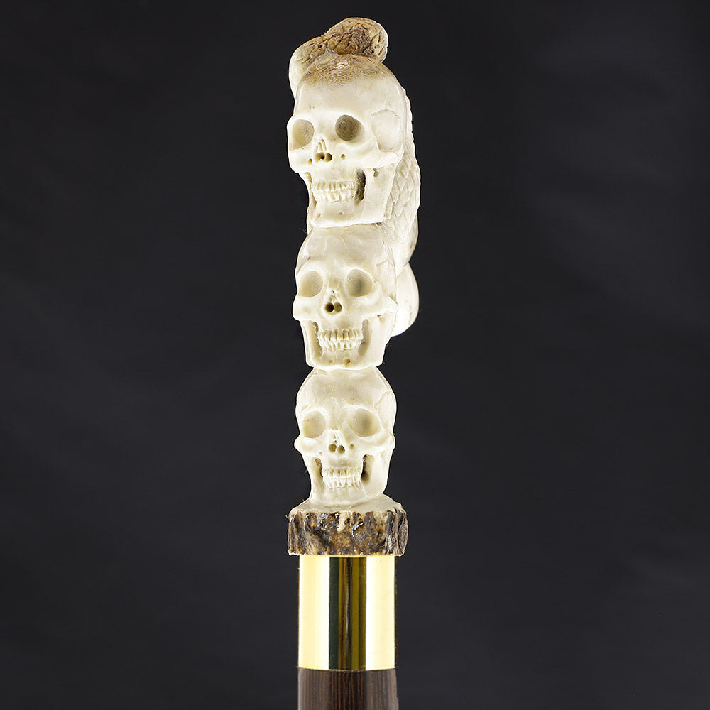 Skull Tower w/Snake Bone Handle Walking Cane w/Custom Shaft and Collar Bone Handles - Tophatter Daily Deals