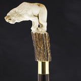 Luring Lion Intricate Handcarved Bone Handle Collector Cane w/Custom Shaft and Collar Bone Handles - Tophatter Daily Deals