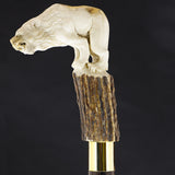Luring Lion Intricate Handcarved Bone Handle Collector Cane w/Custom Shaft and Collar Bone Handles - Tophatter Daily Deals