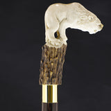 Luring Lion Intricate Handcarved Bone Handle Collector Cane w/Custom Shaft and Collar Bone Handles - Tophatter Daily Deals