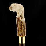 Luring Lion Handcarved Intricate Collector Bone Handle Cane w/Custom Shaft and Collar Bone Handles - Tophatter Daily Deals