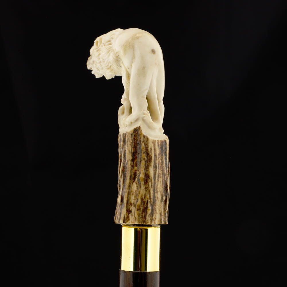Luring Lion Handcarved Intricate Collector Bone Handle Cane w/Custom Shaft and Collar Bone Handles - Tophatter Daily Deals