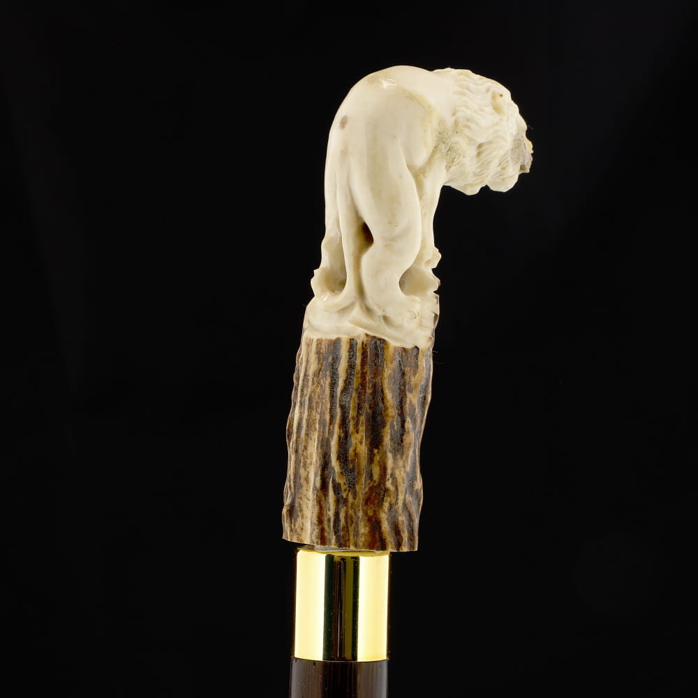 Luring Lion Handcarved Intricate Collector Bone Handle Cane w/Custom Shaft and Collar Bone Handles - Tophatter Daily Deals