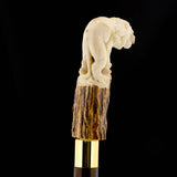Luring Lion Handcarved Intricate Collector Bone Handle Cane w/Custom Shaft and Collar Bone Handles - Tophatter Daily Deals
