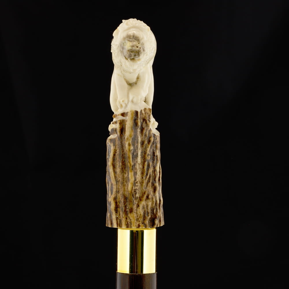 Luring Lion Handcarved Intricate Collector Bone Handle Cane w/Custom Shaft and Collar Bone Handles - Tophatter Daily Deals