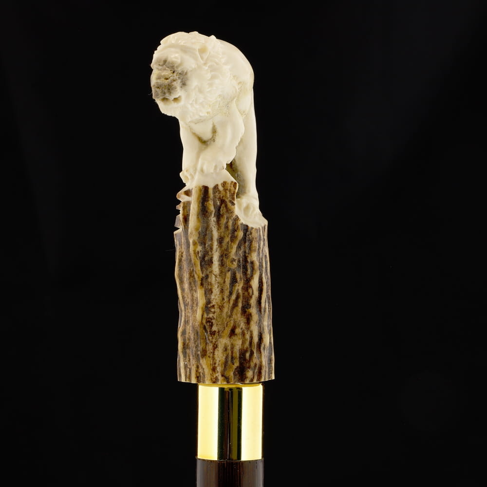 Luring Lion Handcarved Intricate Collector Bone Handle Cane w/Custom Shaft and Collar Bone Handles - Tophatter Daily Deals