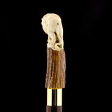 Luring Lion Handcarved Intricate Collector Bone Handle Cane w/Custom Shaft and Collar Bone Handles - Tophatter Daily Deals