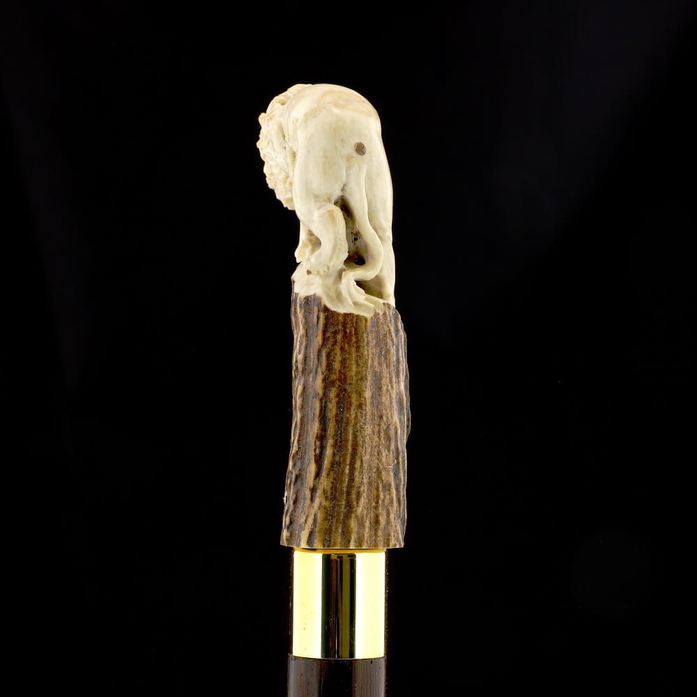 Luring Lion Handcarved Intricate Collector Bone Handle Cane w/Custom Shaft and Collar Bone Handles - Tophatter Daily Deals