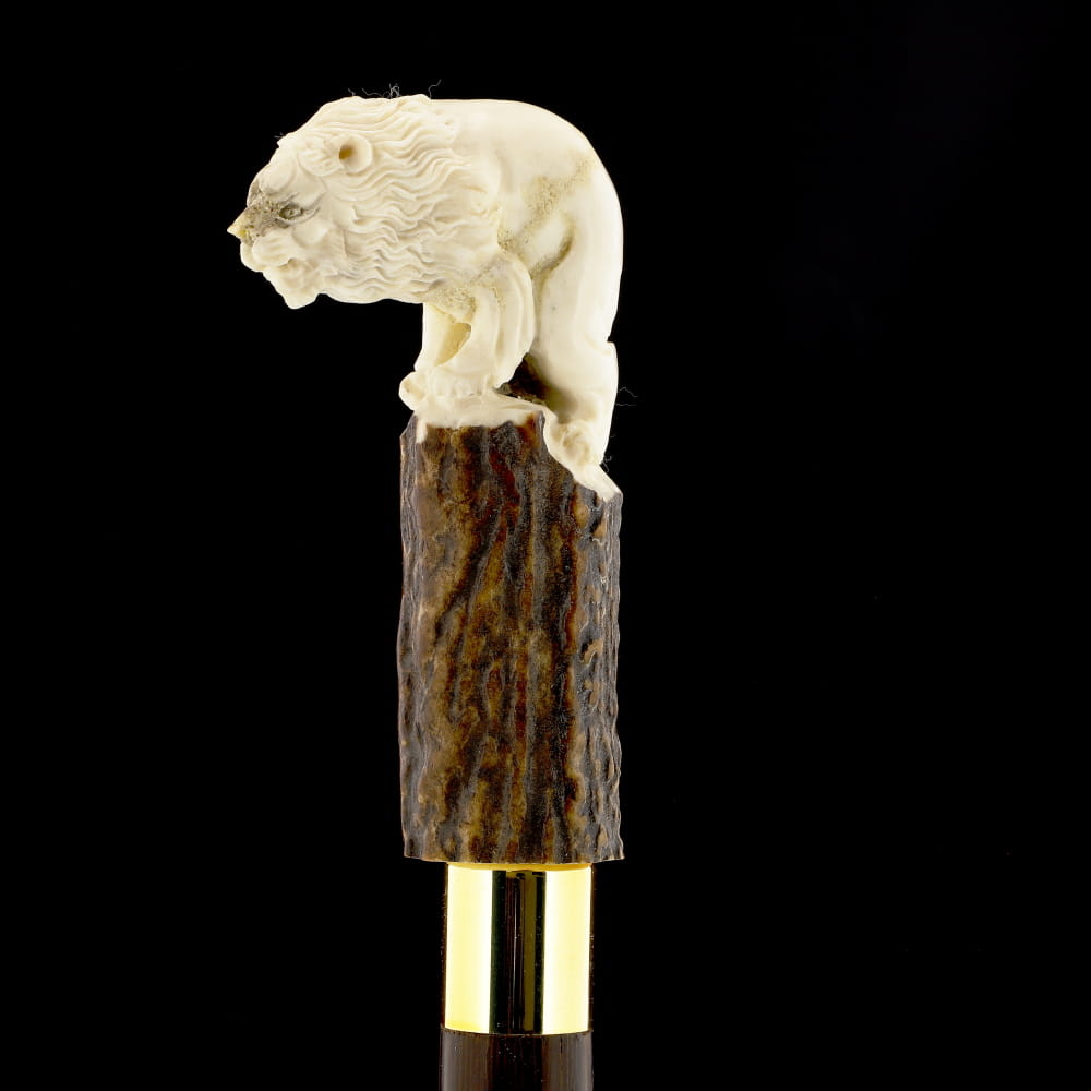 Luring Lion Intricate Handcarved Bone Handle Collector Cane w/Custom Shaft and Collar Bone Handles - Tophatter Daily Deals