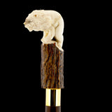 Luring Lion Intricate Handcarved Bone Handle Collector Cane w/Custom Shaft and Collar Bone Handles - Tophatter Daily Deals
