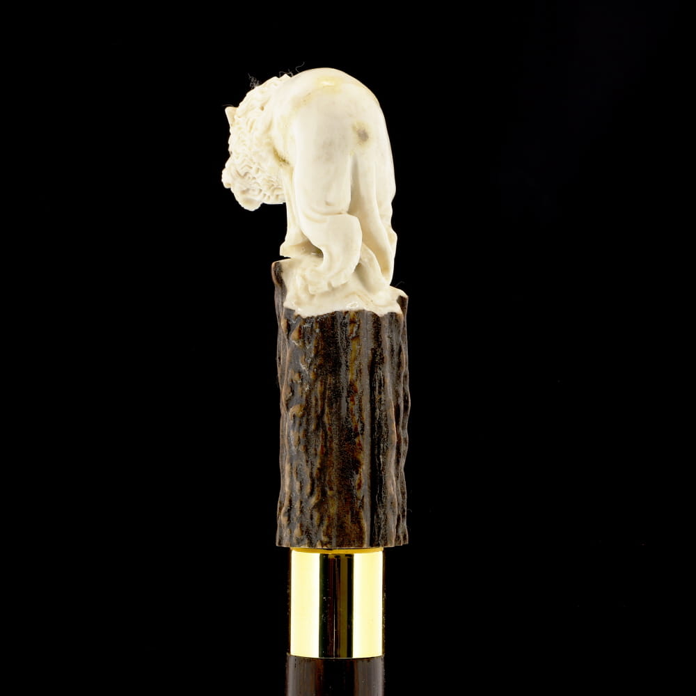 Luring Lion Intricate Handcarved Bone Handle Collector Cane w/Custom Shaft and Collar Bone Handles - Tophatter Daily Deals